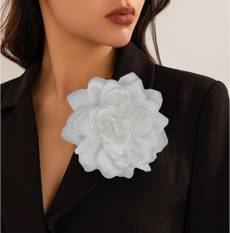 Decixde Satin Fabric Rose Flower Brooches - Handmade Floral Accessory for Wedding Party Dance Banquet Ceremony - Size: 4.72in - Image 4